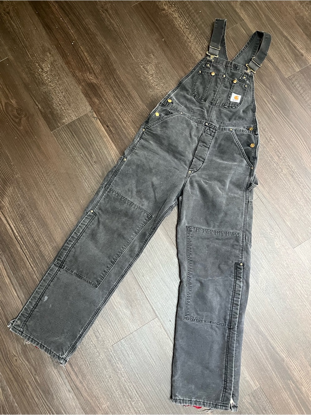 VTG Carhartt Insulated Grey Overalls Double Knee Canvas 5FBQZ 32x32 Made In USA